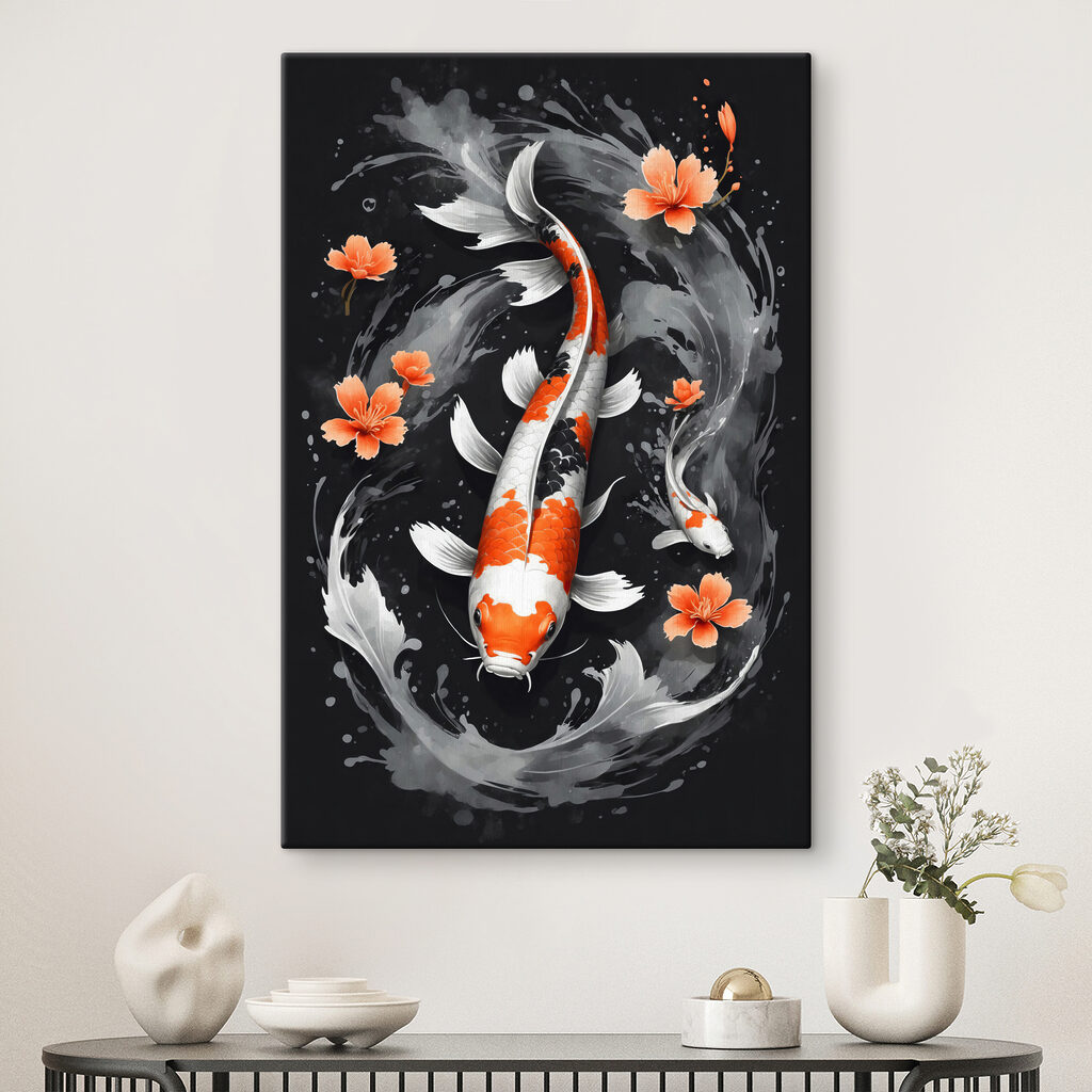Koi entre flores laranja — interior 1