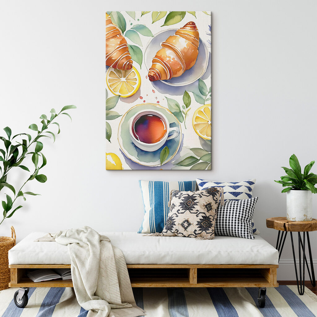 Croissants junto ao chá num interior
