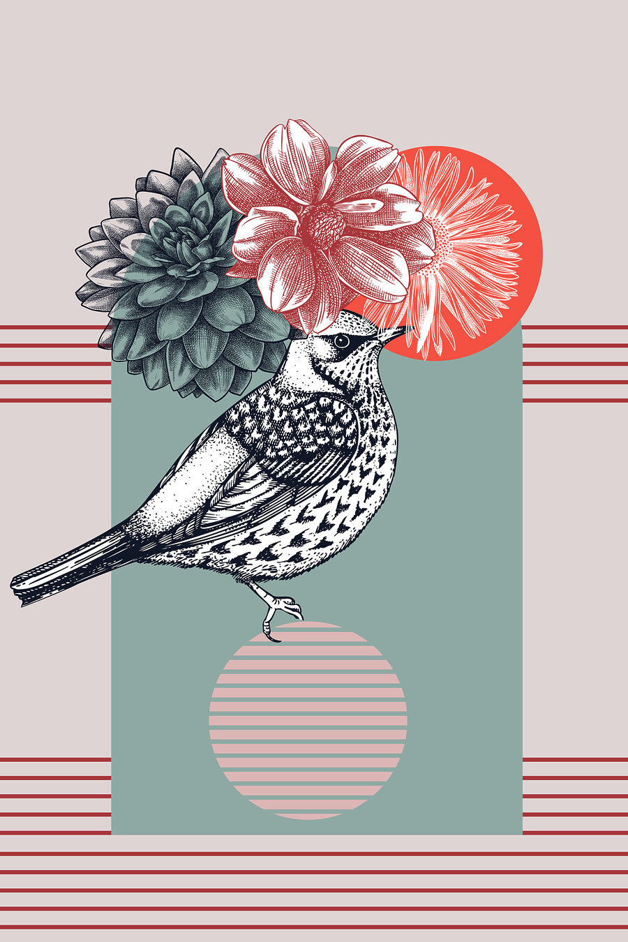 Uma ave com flores — design completo
