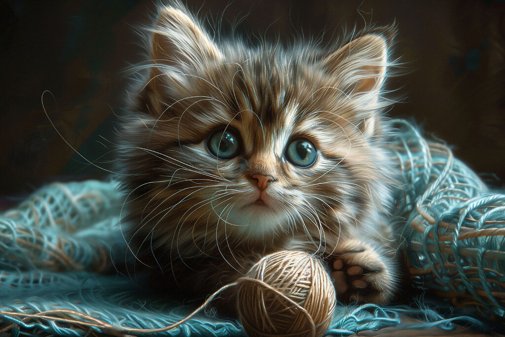Gatinho sobre malha azul — design completo