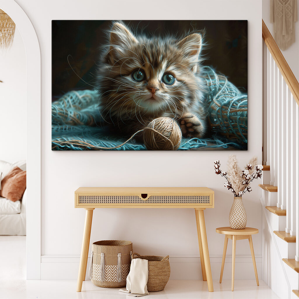 Gatinho sobre malha azul — interior 2