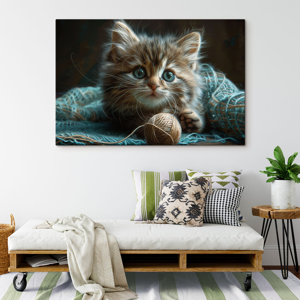 Gatinho sobre malha azul — interior 1
