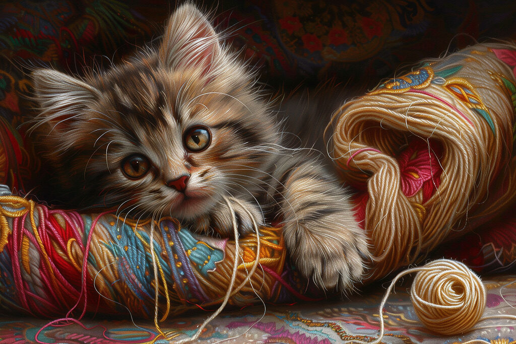 Gatinho entre lã colorida — design completo