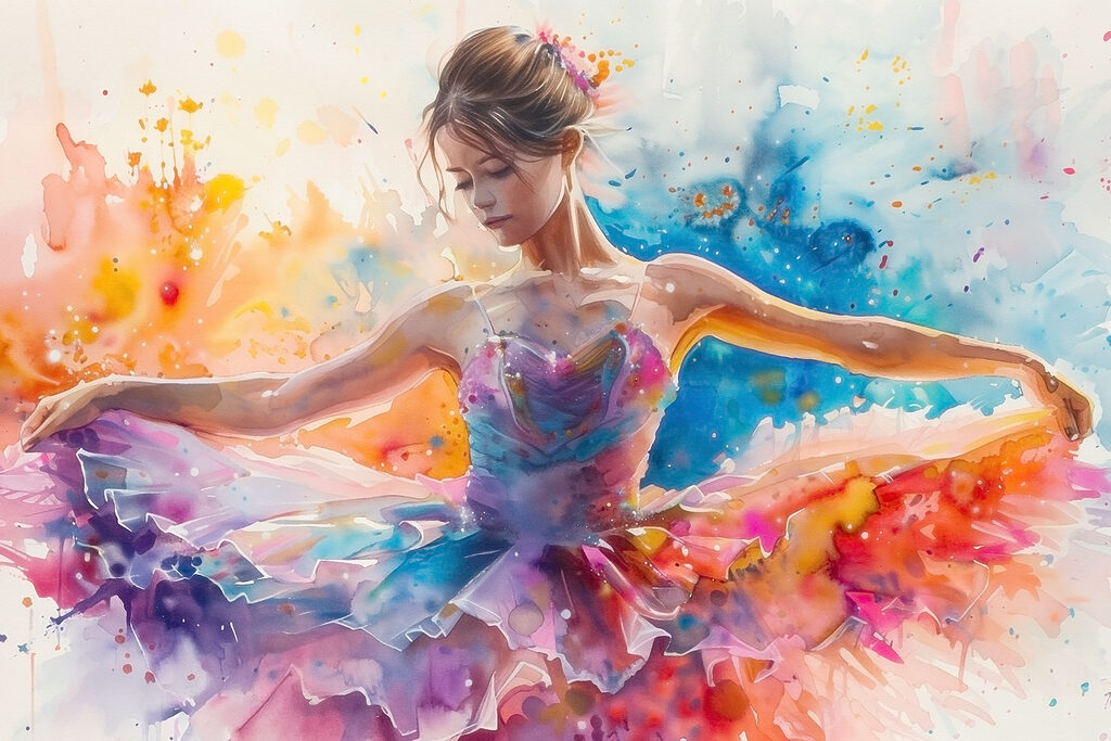 Bailarina em cores fluidas — design completo
