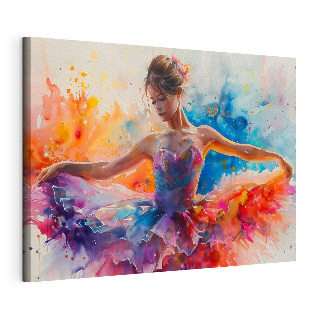 Bailarina em cores fluidas, tela esticada e borda contínua