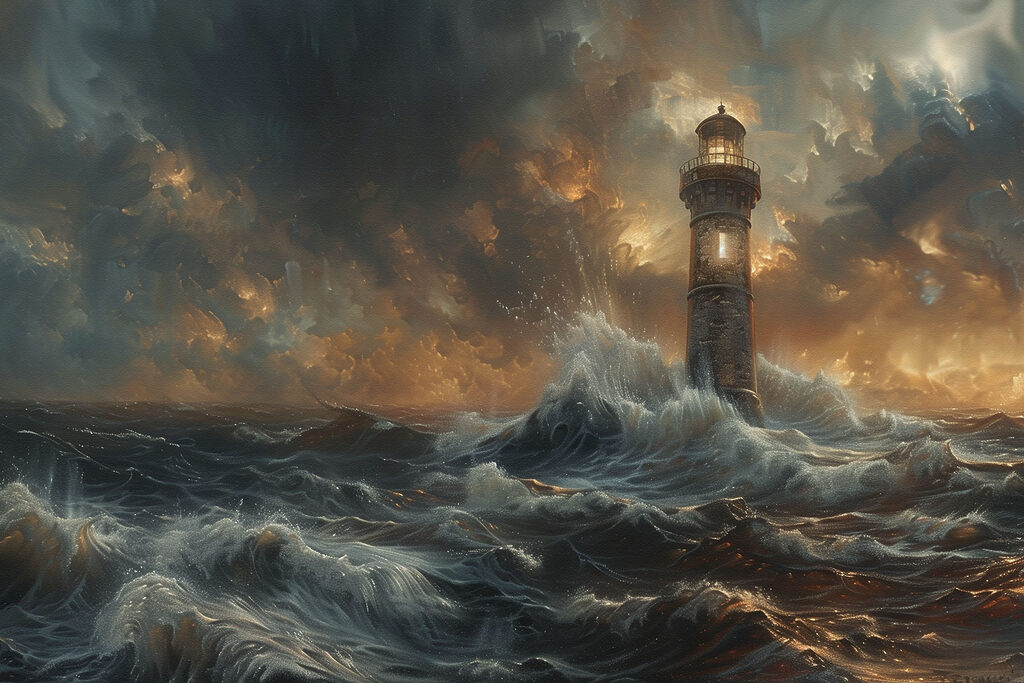 Farol enfrenta a tempestade — design completo