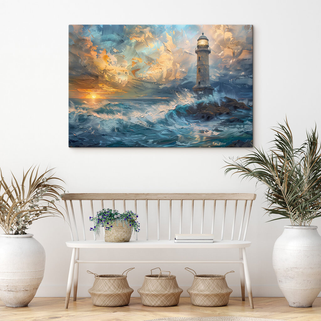 Farol entre ondas coloridas — interior 1