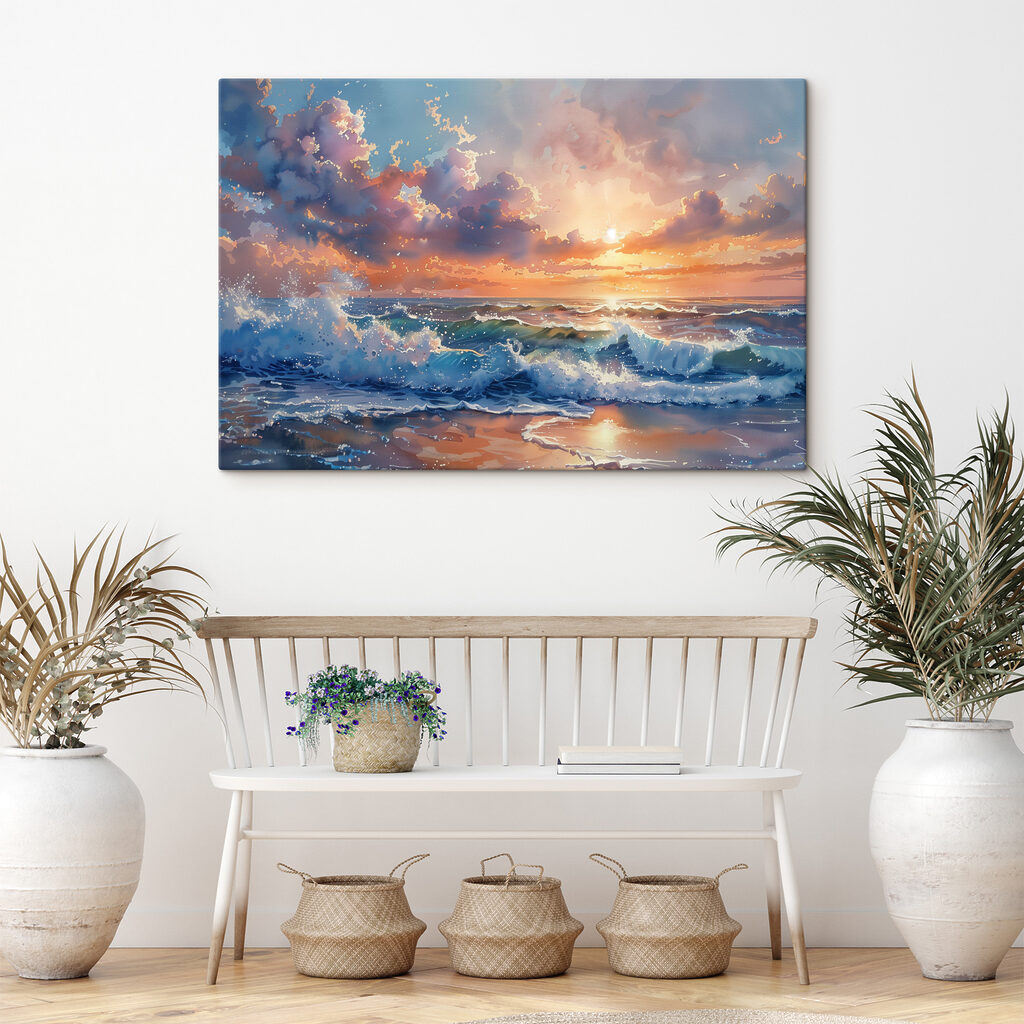 Entardecer sobre as ondas — interior 1