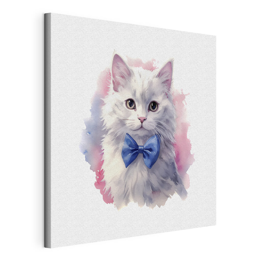 Gato com gravata-borboleta, tela esticada e borda contínua