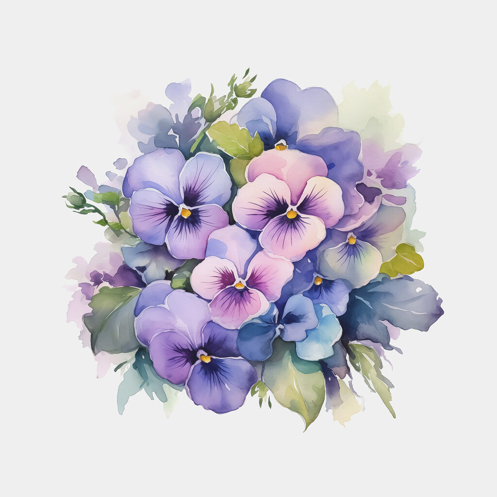 Violetas em aguarela suave — design completo