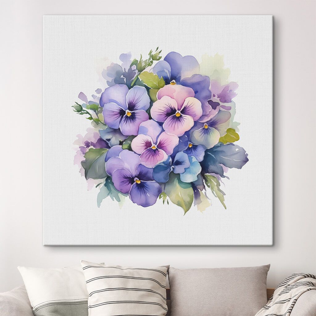 Violetas em aguarela suave num interior