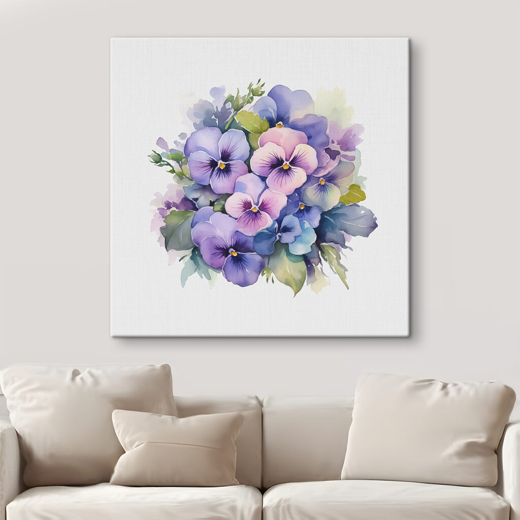 Violetas em aguarela suave — interior 2