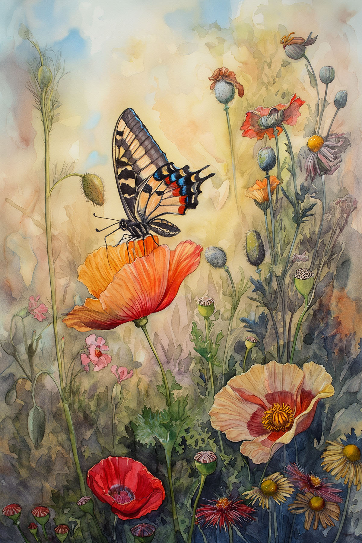 Borboleta entre papoilas — design completo