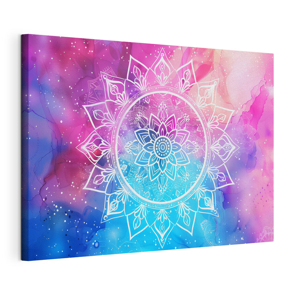 Mandala de luz rosa, tela esticada e borda contínua