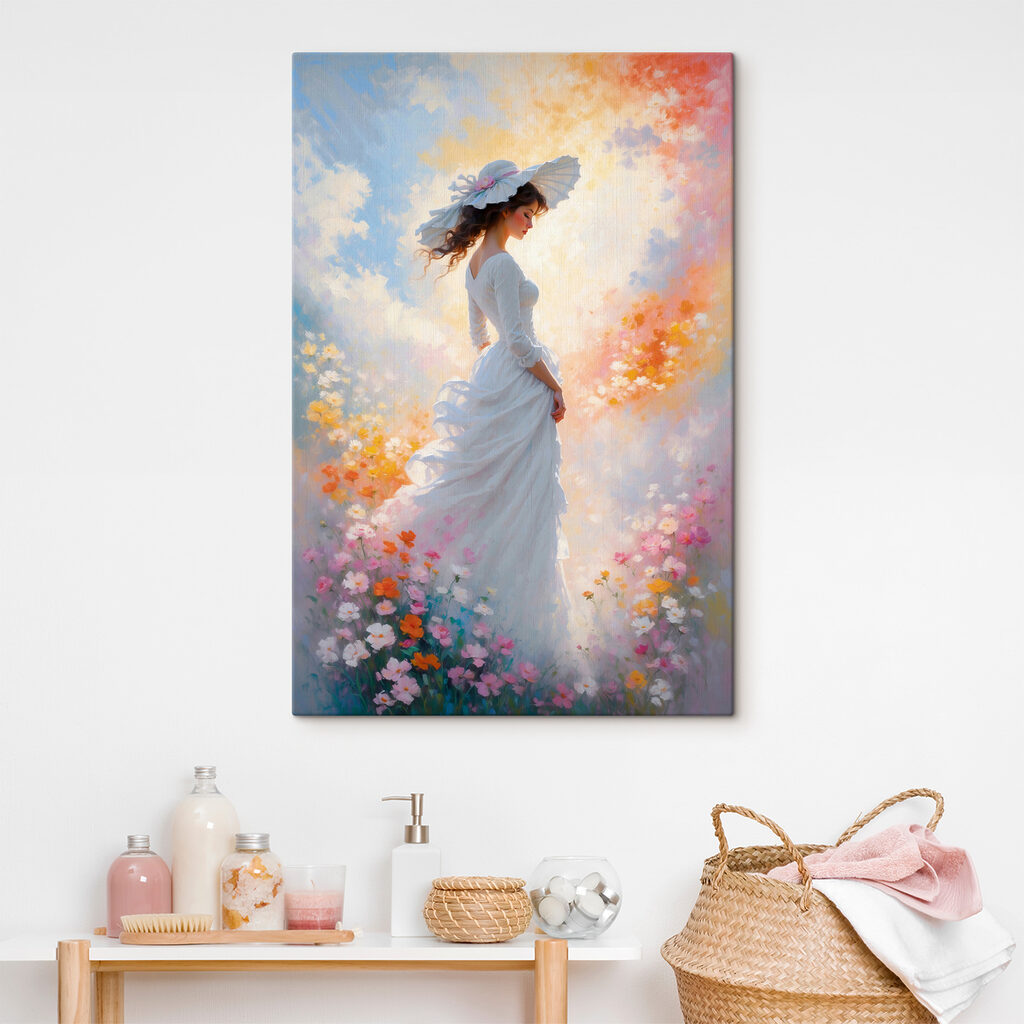 Vestido branco entre flores — interior 1