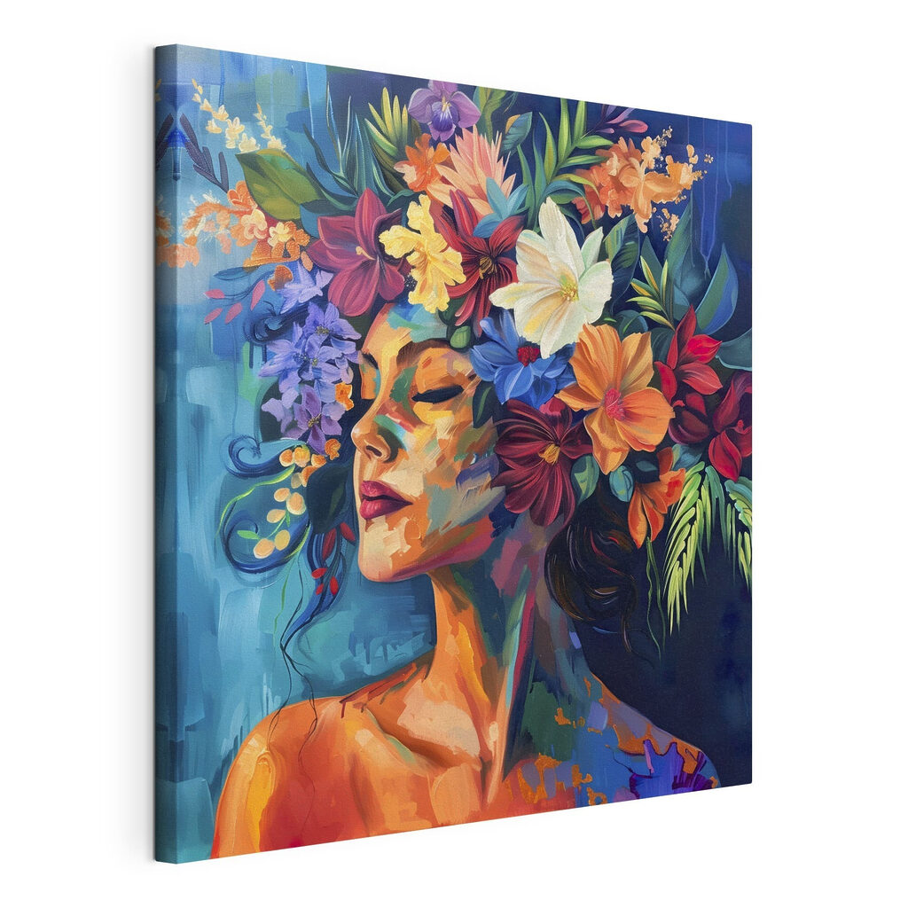 Coroa vivaz de flores, tela esticada e borda contínua