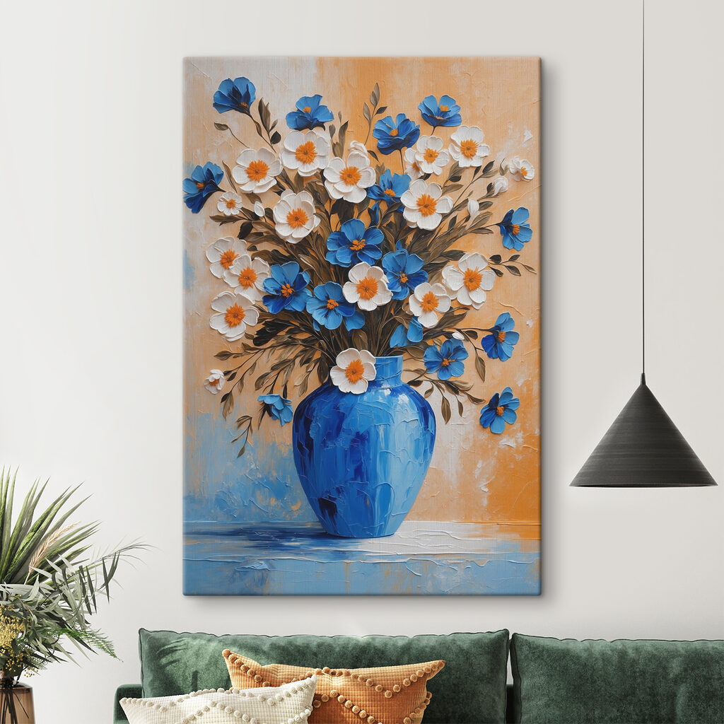 Flores em vaso azul — interior 1