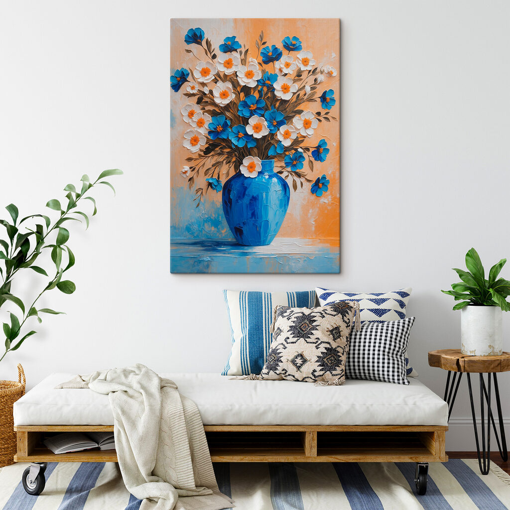 Flores em vaso azul — interior 2