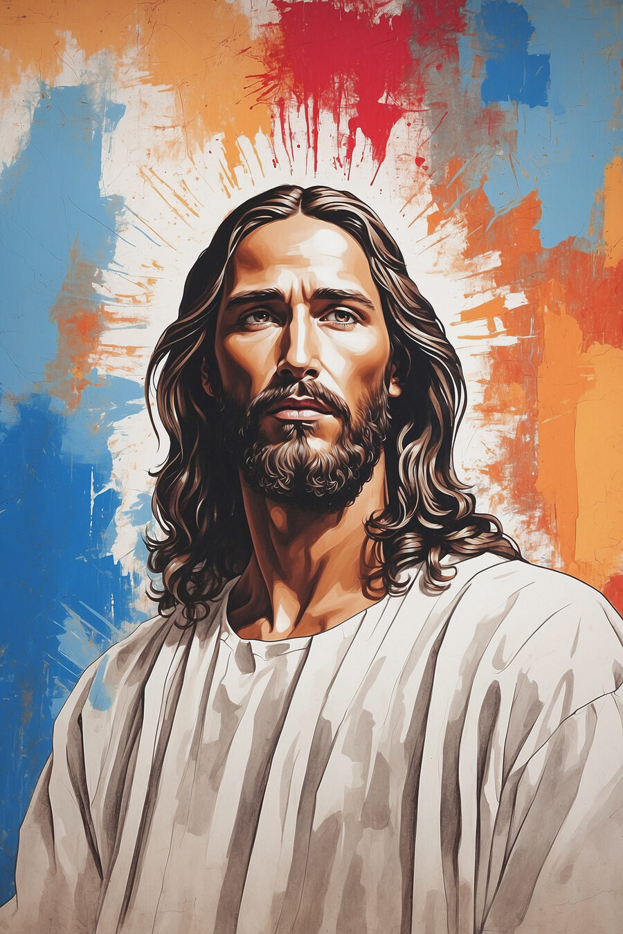 Jesus entre cores quentes — design completo