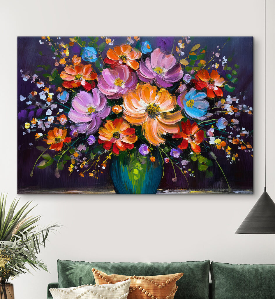 Flores roxas em azul-noite — interior 1