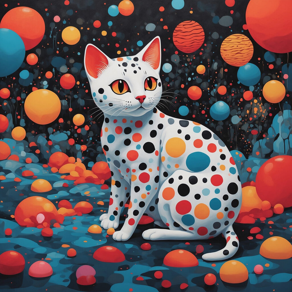 Gato com pintas coloridas — design completo