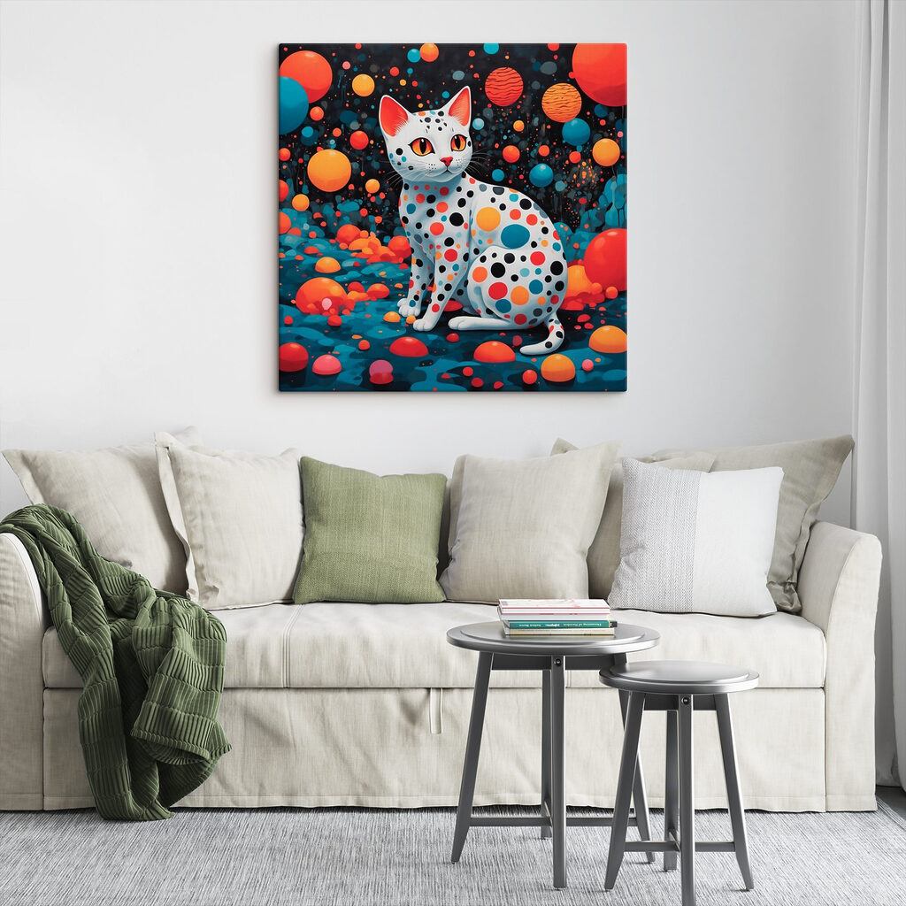Gato com pintas coloridas — interior 2