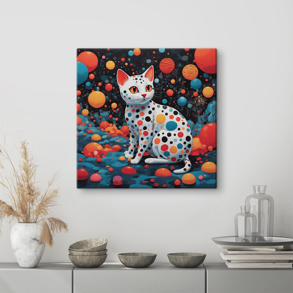 Gato com pintas coloridas — interior 3