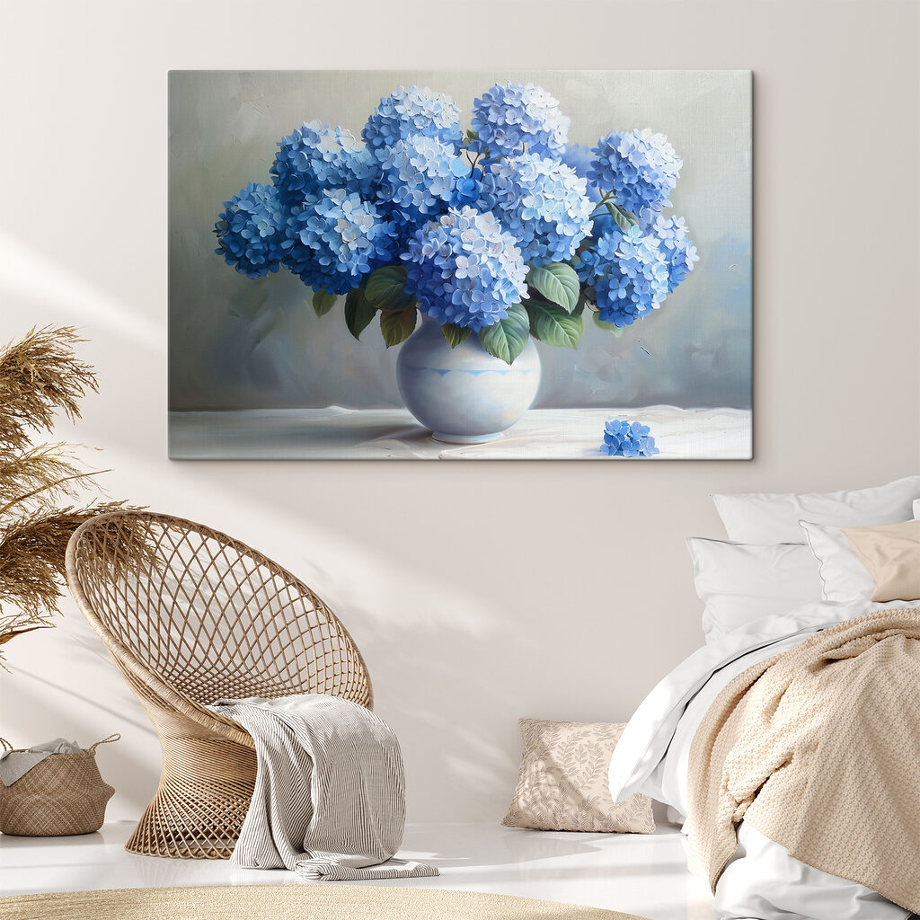 Hortênsias sobre branco — interior 1