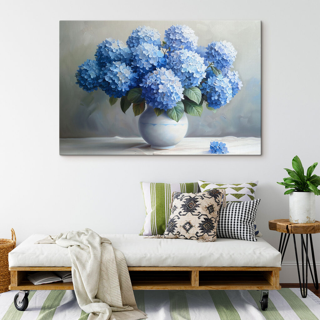 Hortênsias sobre branco — interior 2