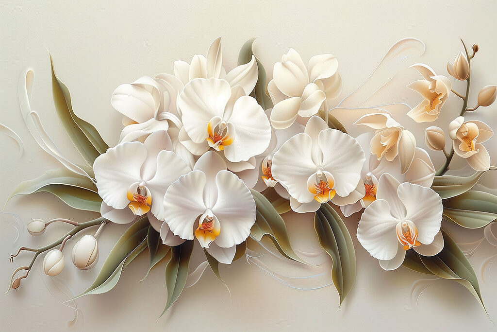 Orquídeas brancas em curvas — design completo