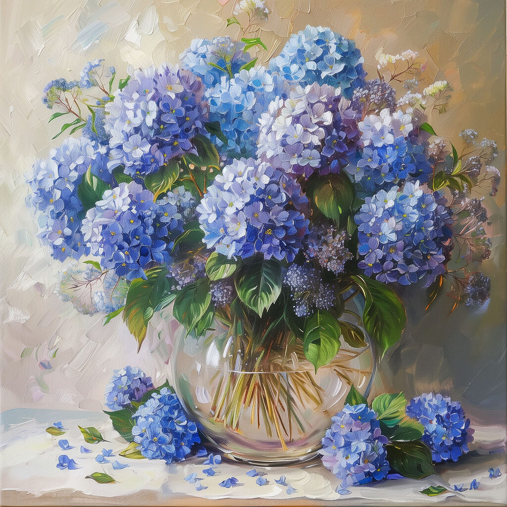 Hortênsias em azul vivo — design completo
