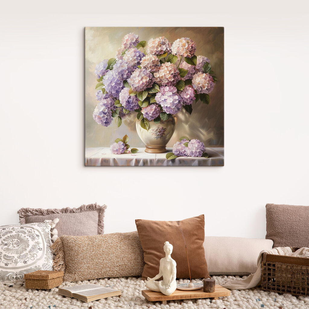 Hortênsias lilás ao entardecer — interior 1