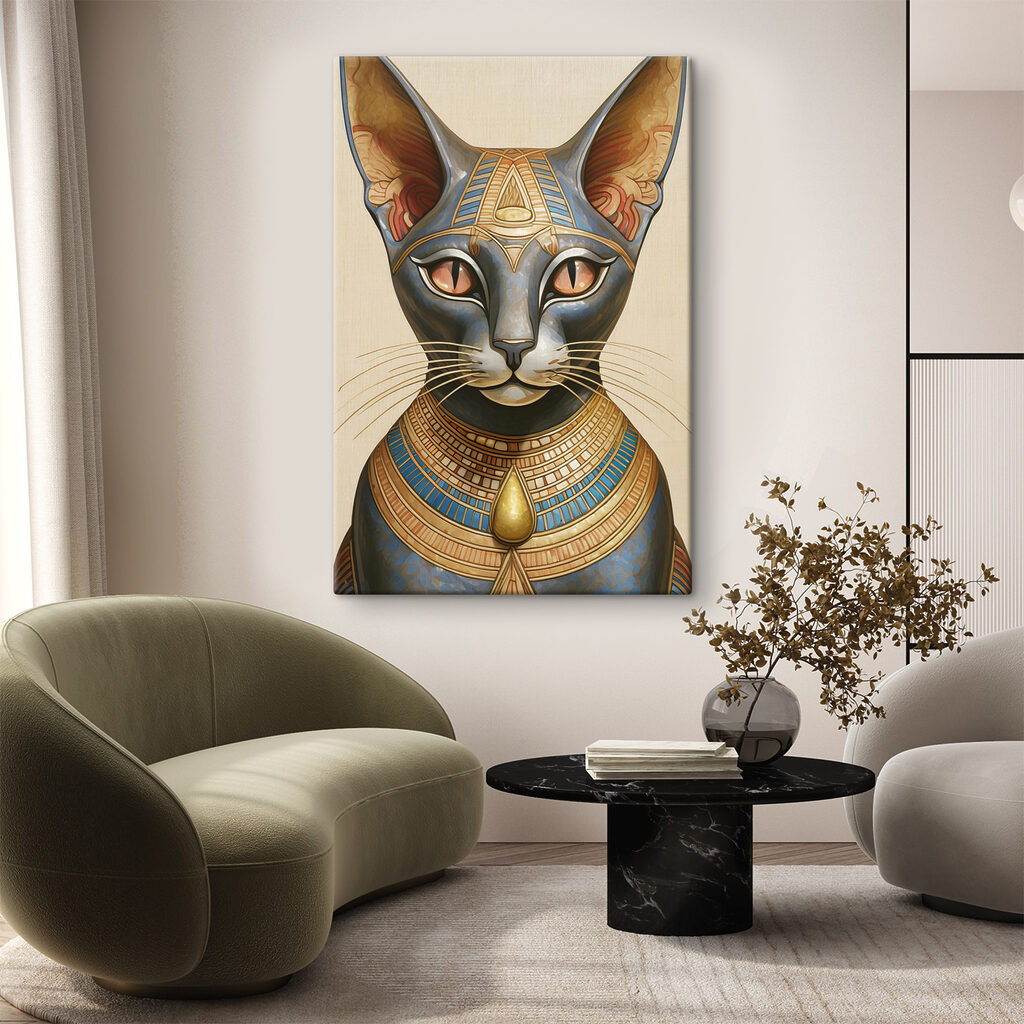 Gato com colar dourado num interior