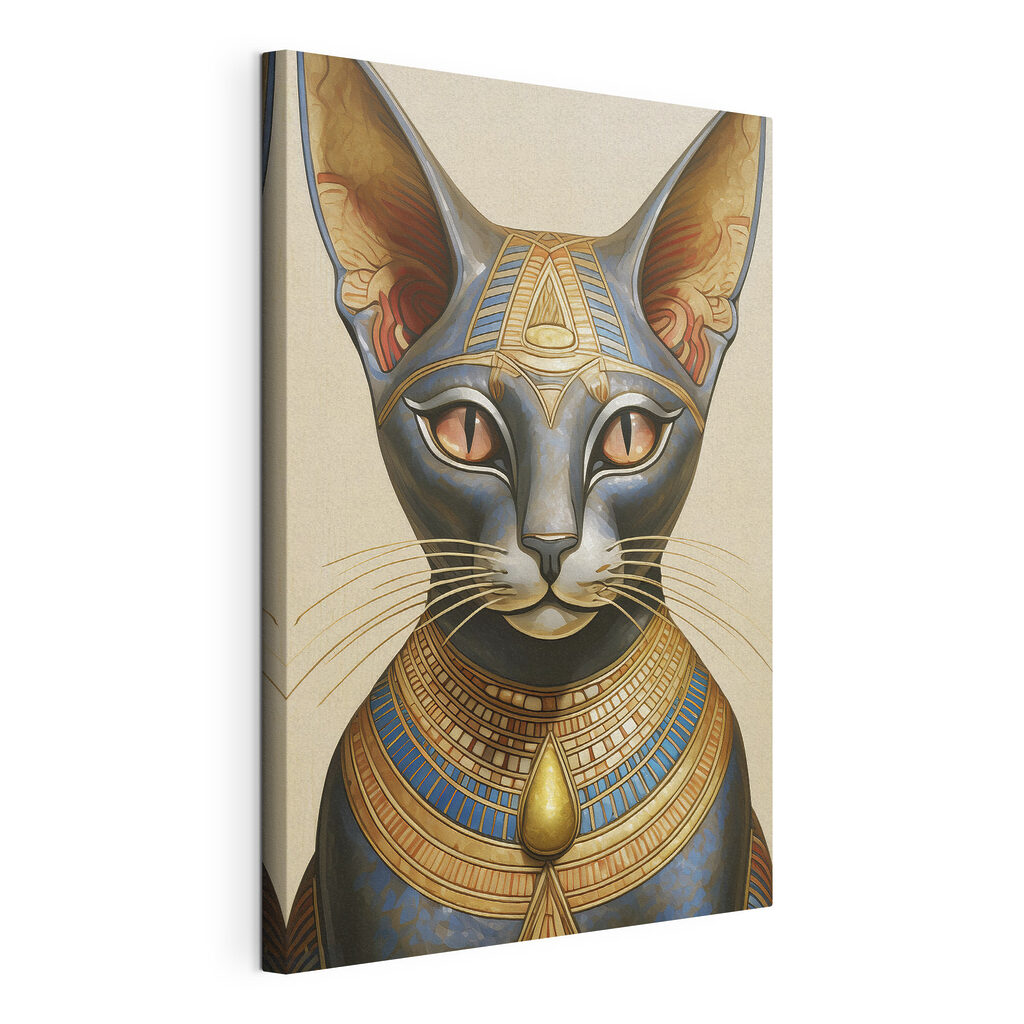 Gato com colar dourado, tela esticada e borda contínua