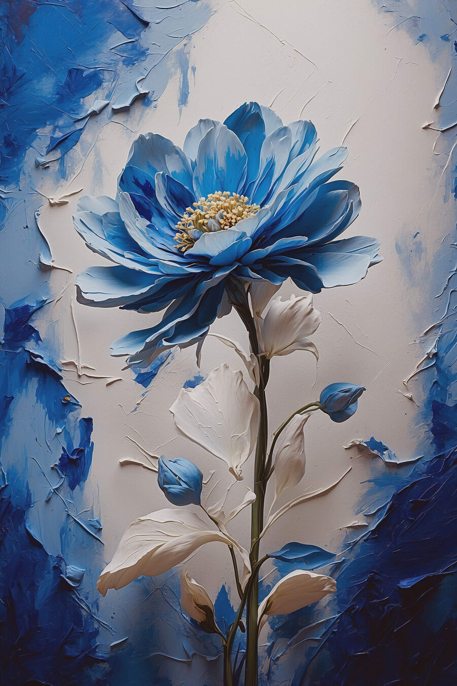 Flor azul em pinceladas — design completo