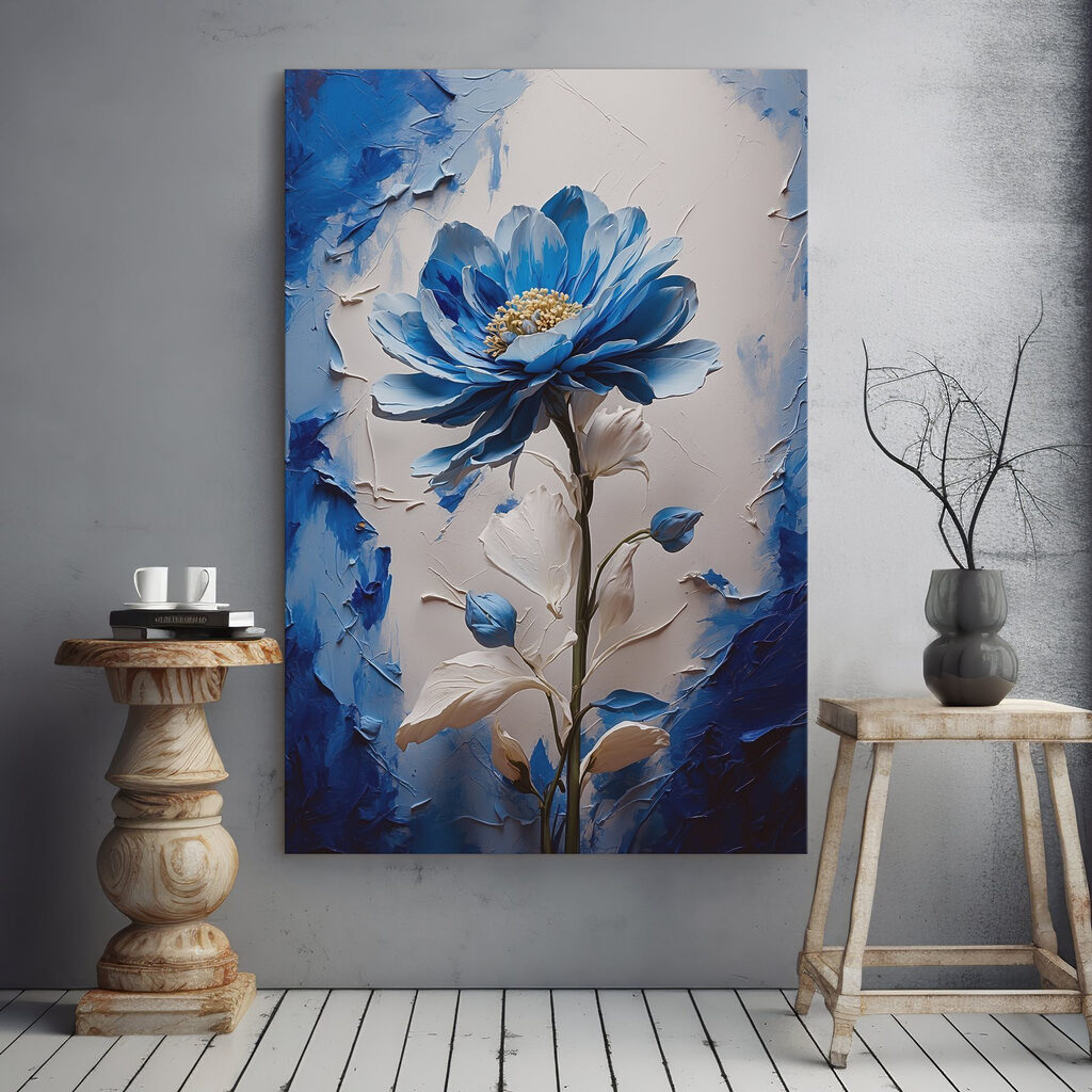 Flor azul em pinceladas — interior 1