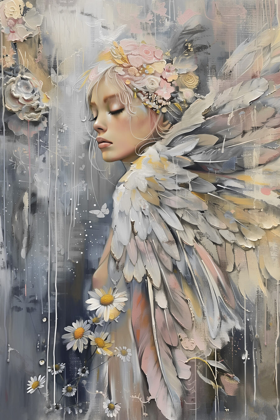 Anjo entre margaridas — design completo