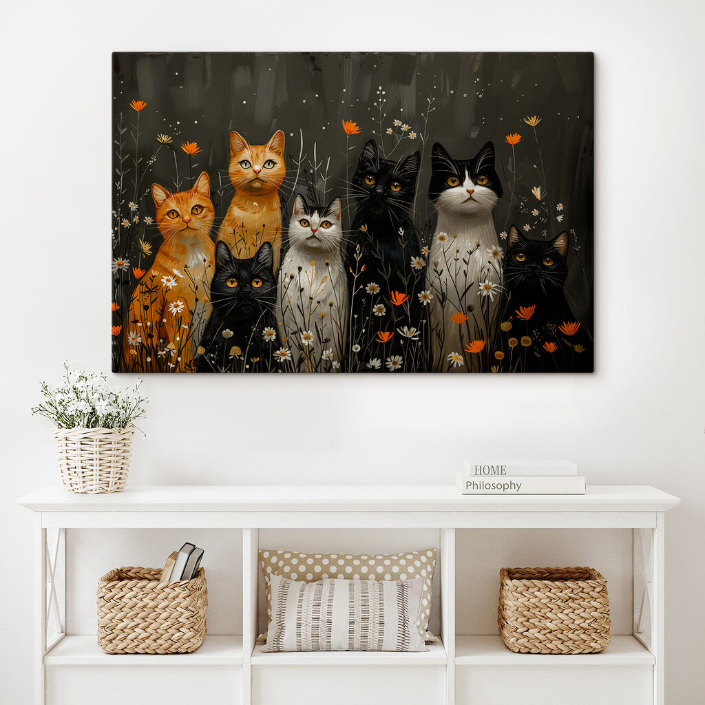 Gatos num prado florido — interior 3
