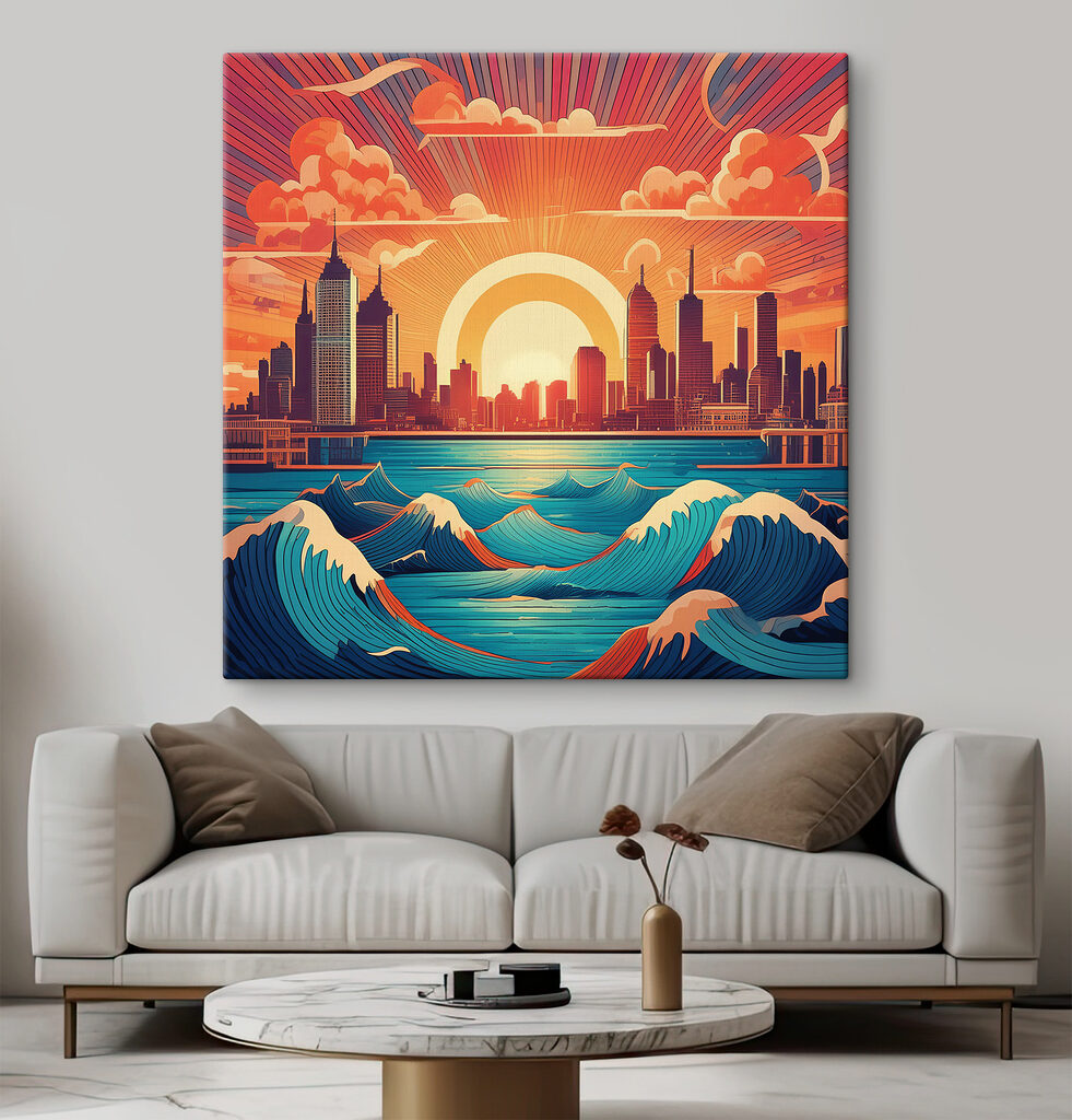 Cidade sobre ondas azuis — interior 1