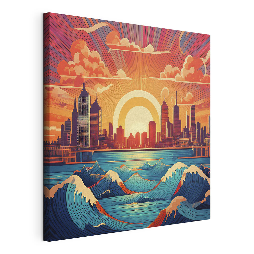 Cidade sobre ondas azuis — vista do produto
