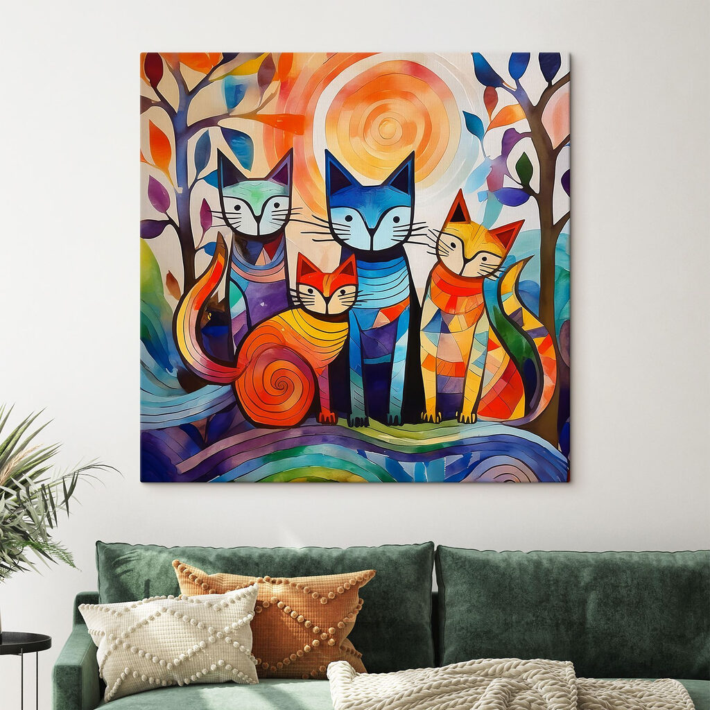 Quatro gatos sob espirais — interior 3