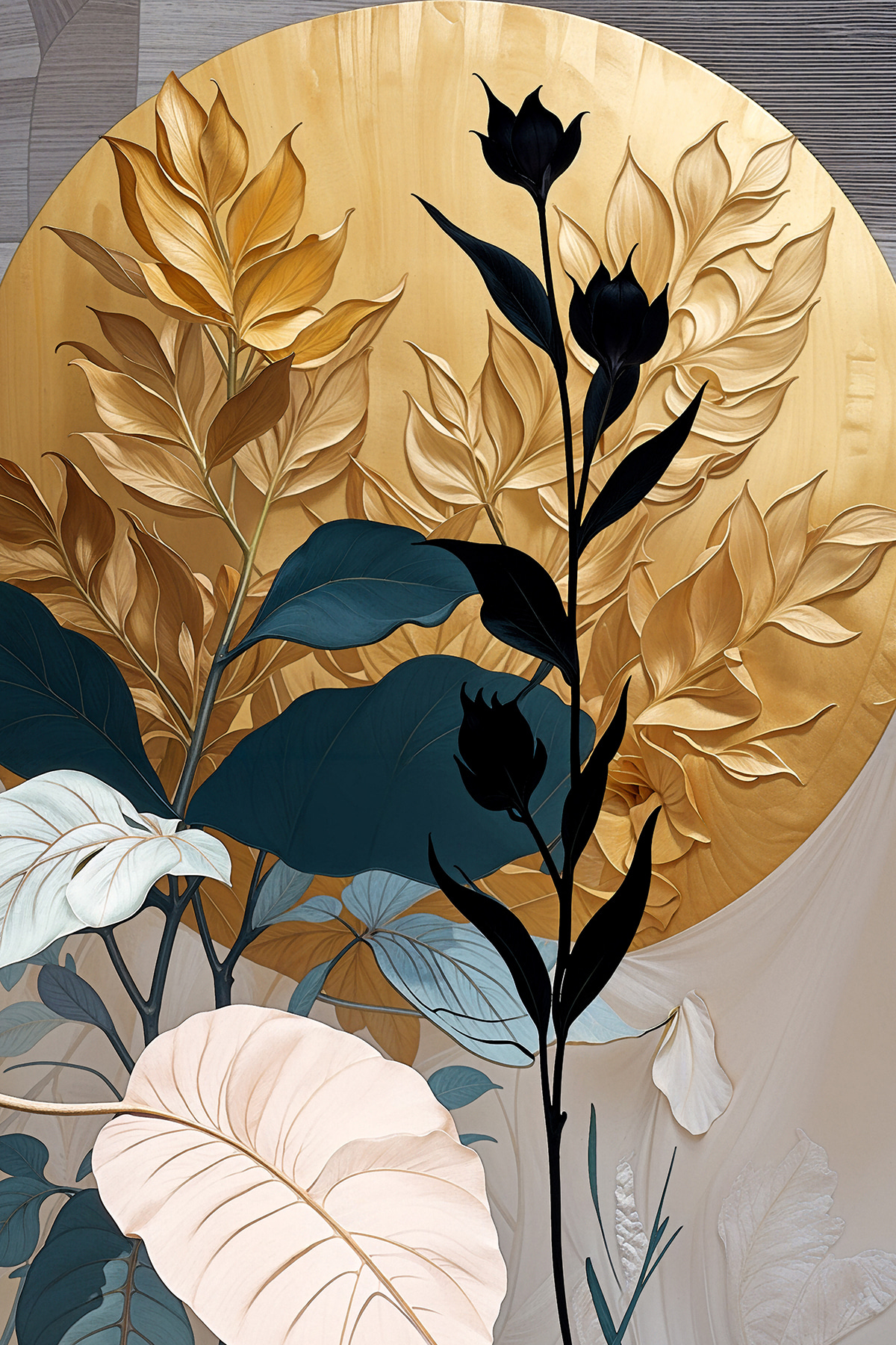 Ramo contra círculo dourado — design completo
