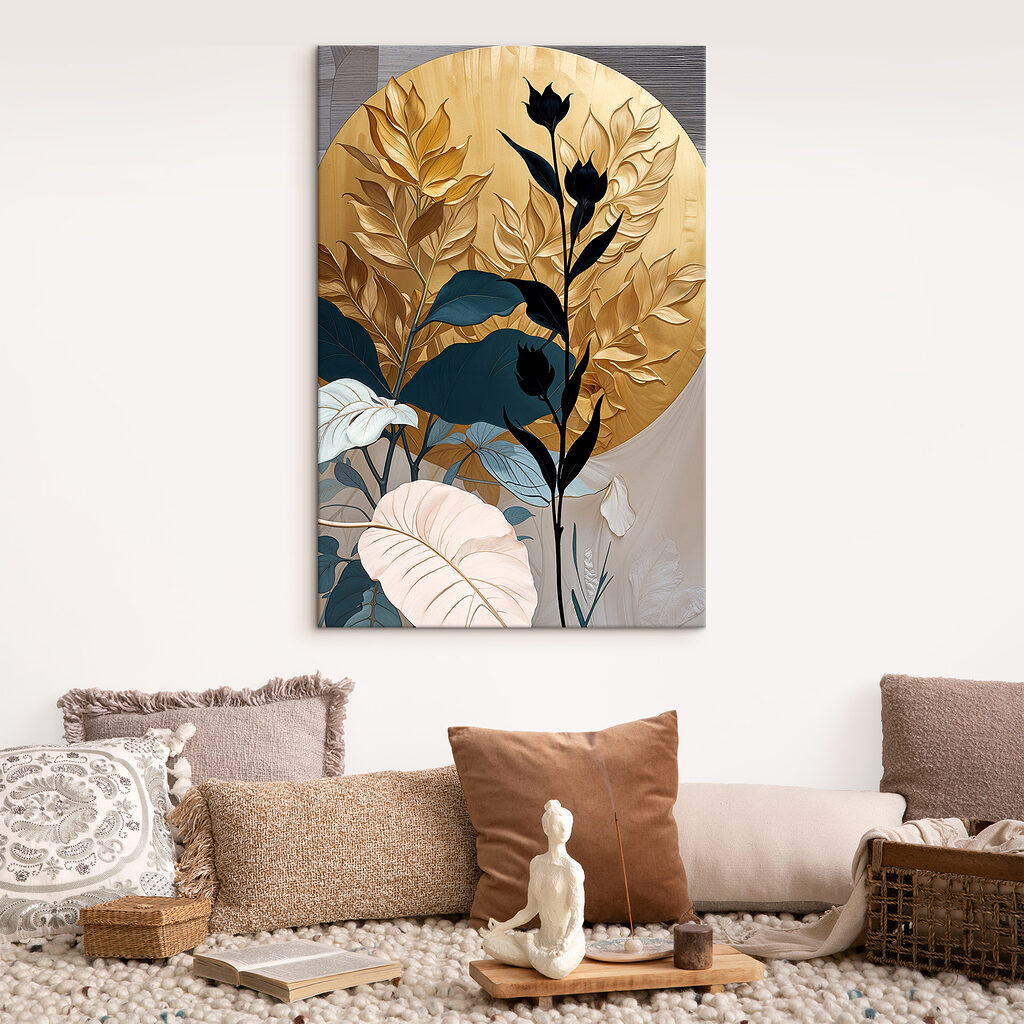 Ramo contra círculo dourado — interior 2