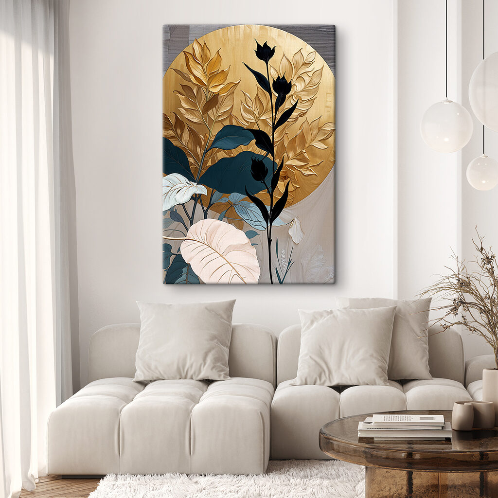Ramo contra círculo dourado — interior 1