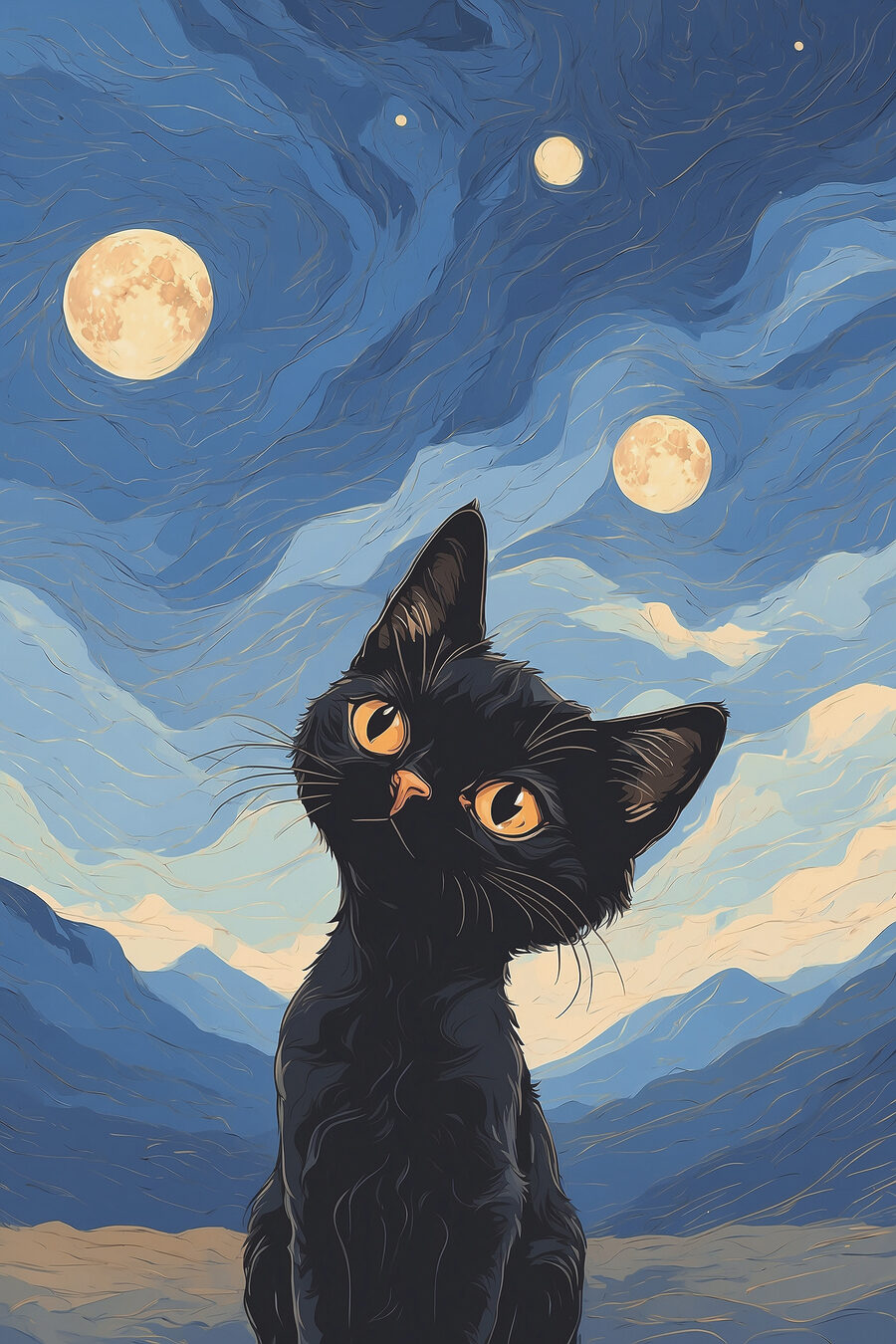 Gatinho sob três luas — design completo