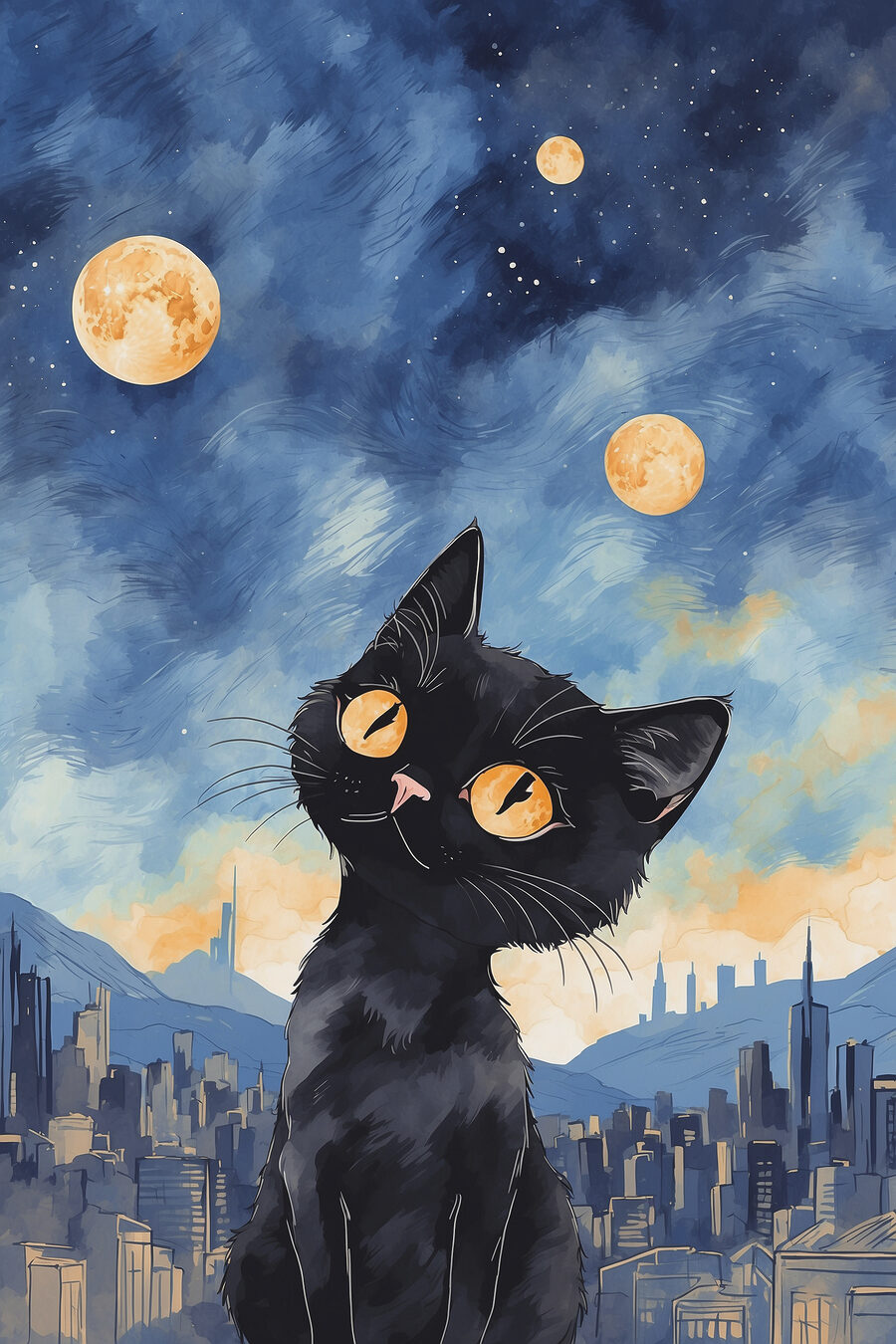 Gato sobre a cidade — design completo