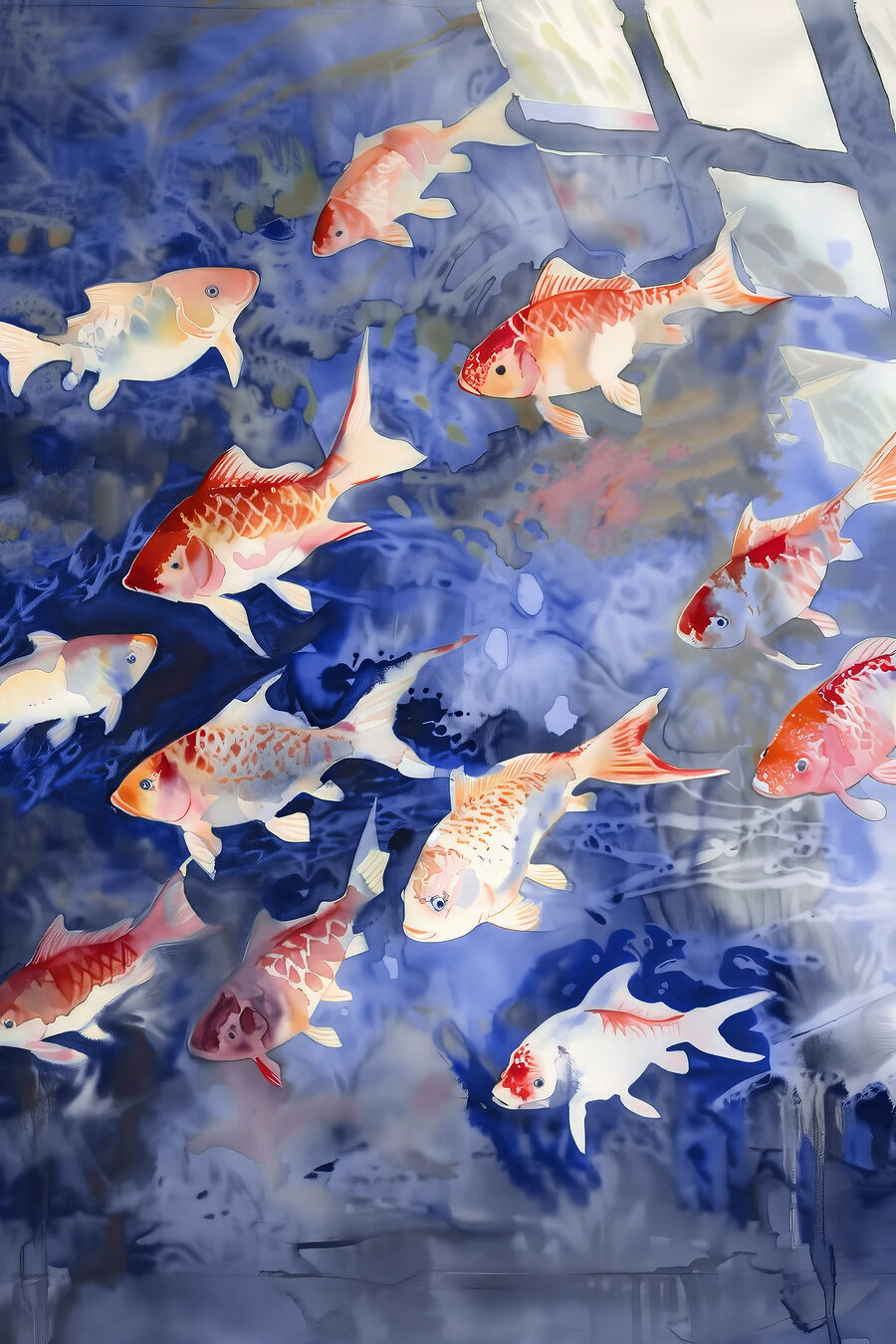 Carpas koi em azul — design completo