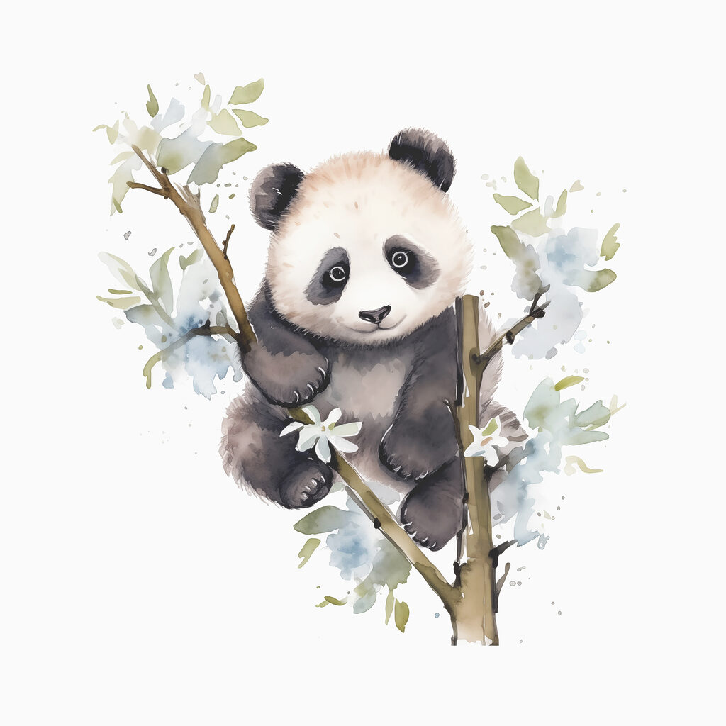 Panda entre flores brancas — design completo