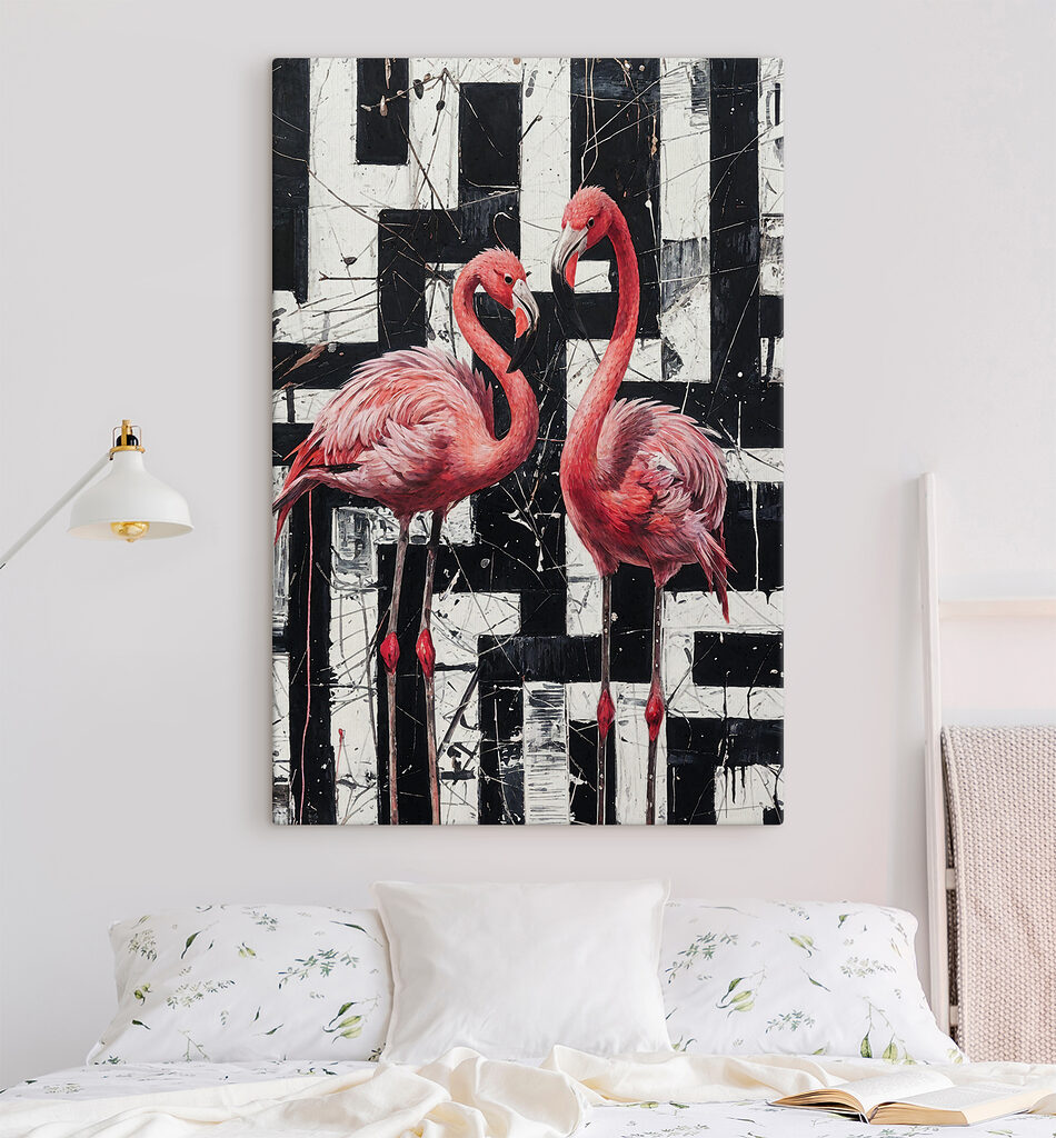 Flamingos entre blocos negros — interior 2