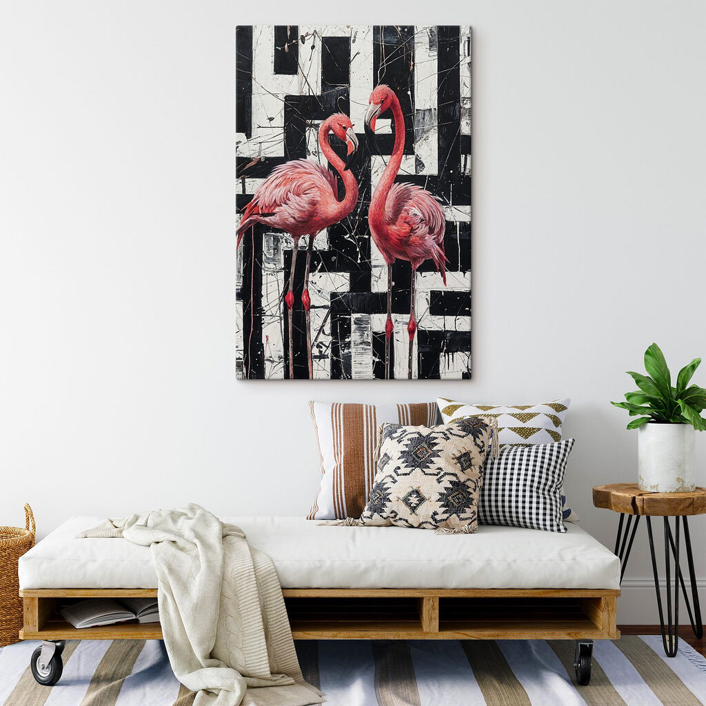 Flamingos entre blocos negros — interior 3